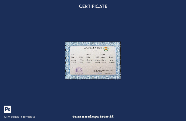 modello PSD del certificato di nascita dello stato di stato di Cipro in stile ve
